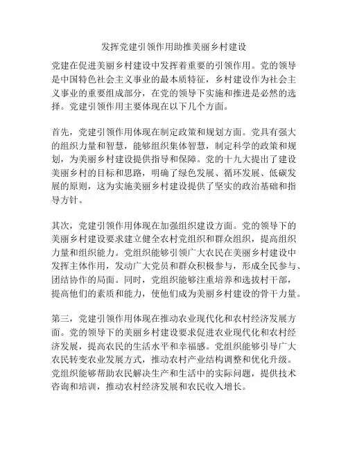 发挥党建引领作用助推美丽乡村建设