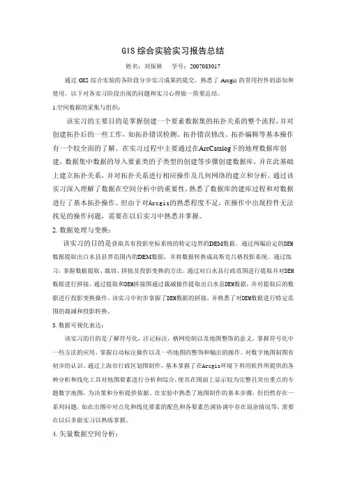 GIS综合实验实习报告总结