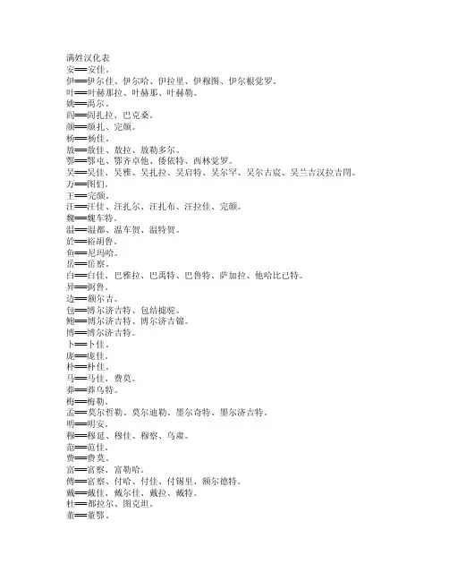 满姓汉化表——精选推荐