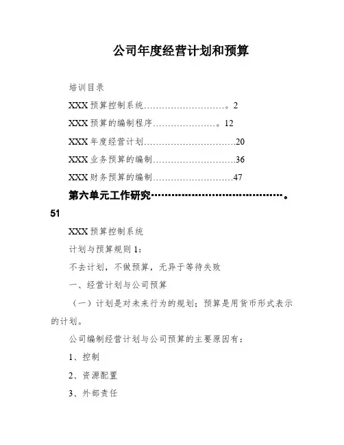 公司年度经营计划和预算