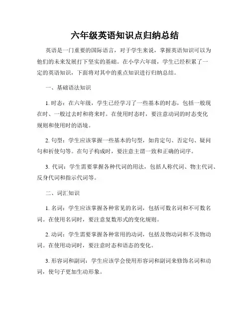 六年级英语知识点归纳总结
