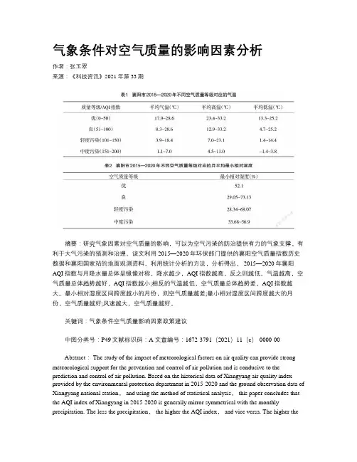 气象条件对空气质量的影响因素分析