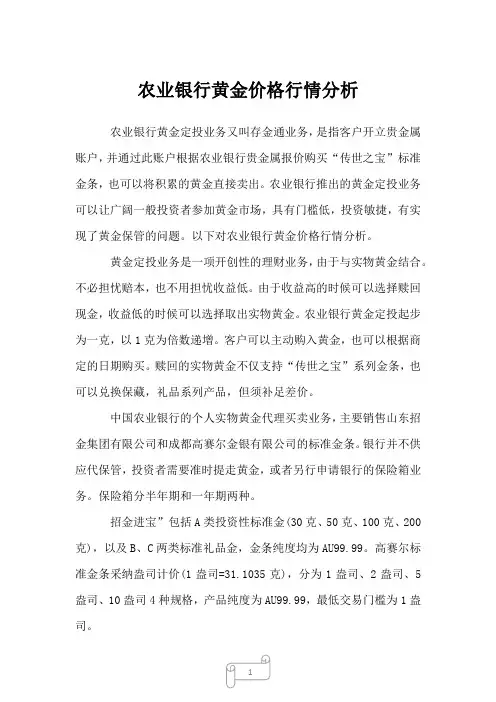 2023年农业银行黄金价格行情分析
