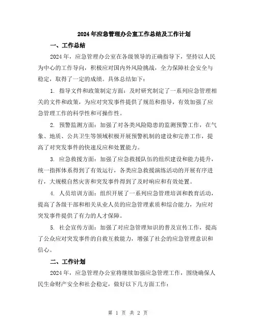 2024年应急管理办公室工作总结及工作计划