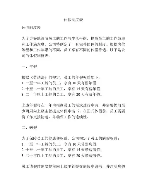 休假制度表