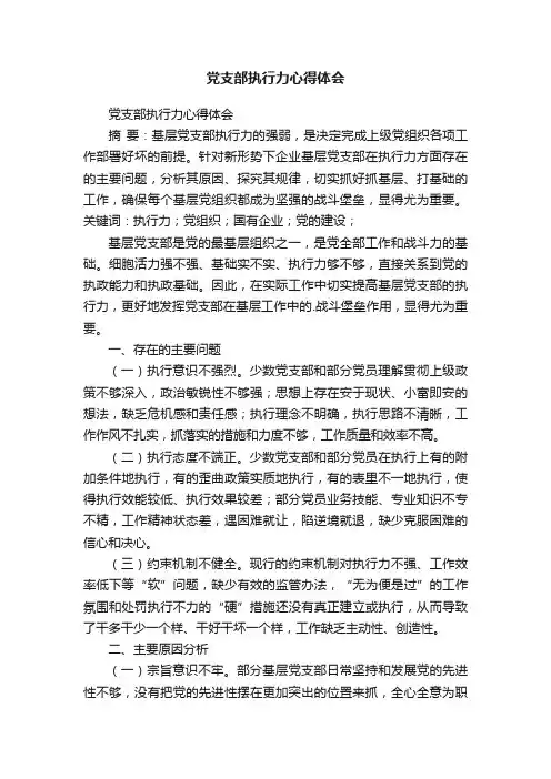 党支部执行力心得体会