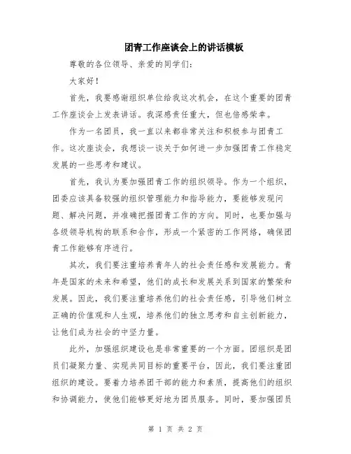团青工作座谈会上的讲话模板