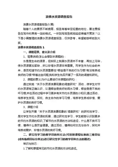 浪费水资源调查报告