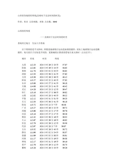 山西省各地的经纬度