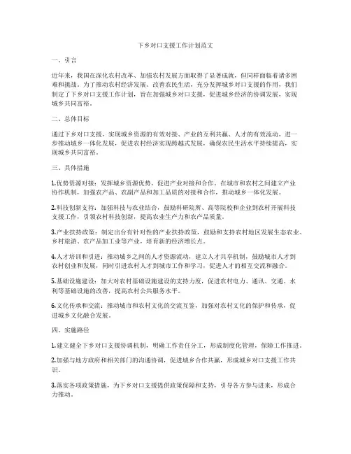 下乡对口支援工作计划范文