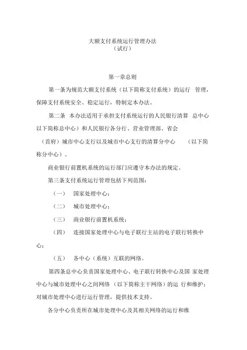 大额支付系统运行管理办法