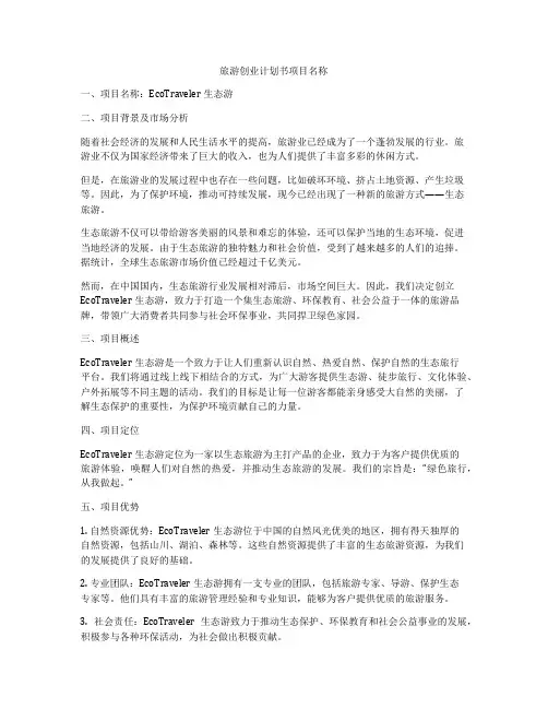 旅游创业计划书项目名称