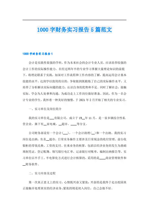 1000字财务实习报告5篇范文