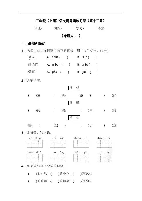 三年级上册语文周周清(第13周)