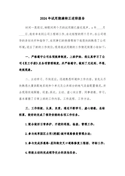 2024年试用期满转正述职报告（五篇）