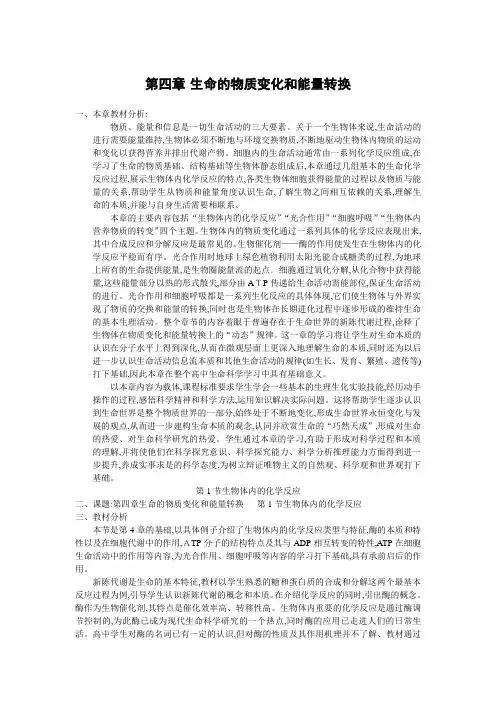 沪科版高中生物《生物体内的化学反应》教案