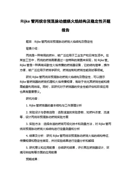Rijke管丙烷非预混脉动燃烧火焰结构及稳定性开题报告