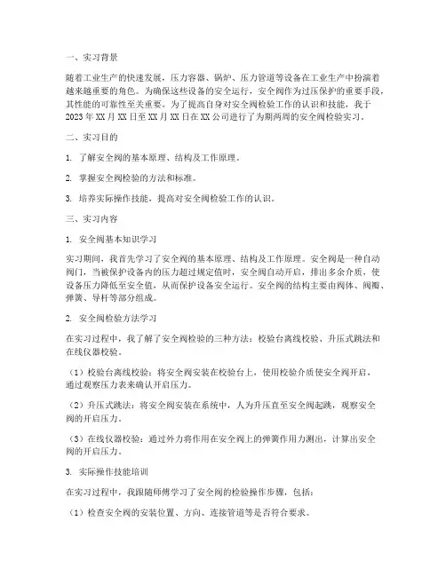 安全阀检验实习报告