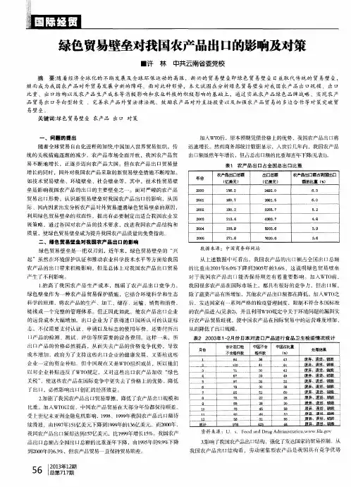 绿色贸易壁垒对我国农产品出口的影响及对策
