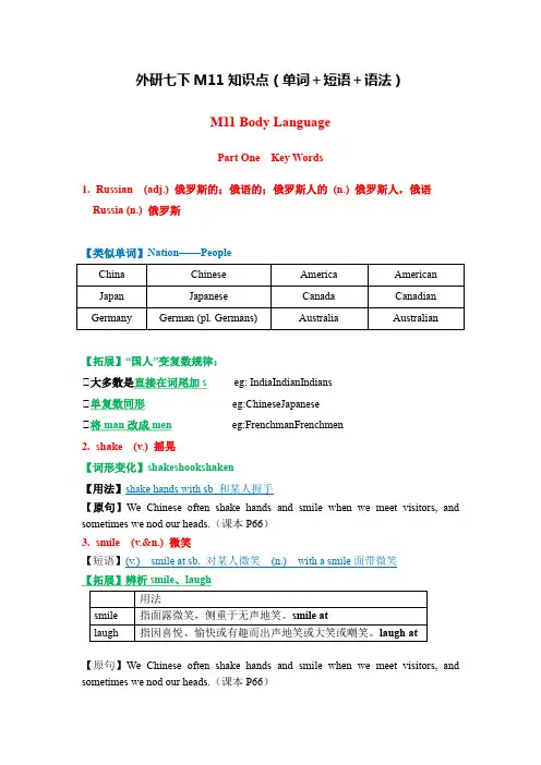 Module11BodyLanguage知识点总结七年级英语下册