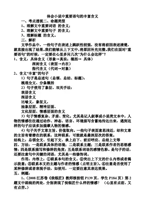 体会小说中重要语句的丰富含义