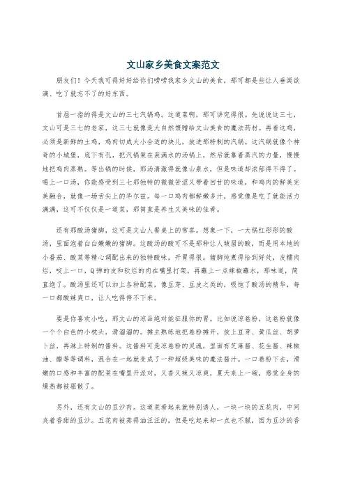 文山家乡美食文案范文