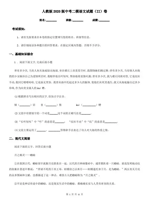 人教版2020版中考二模语文试题(II)卷(练习)