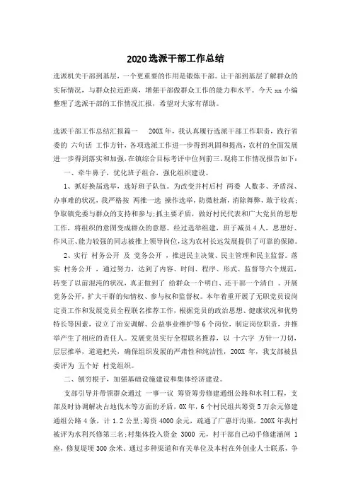 2020选派干部工作总结