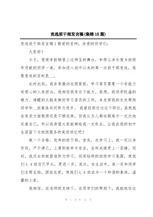竞选班干部发言稿(集锦15篇)