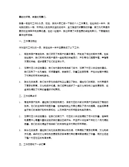 驻村工作队队员个人述职报告范文