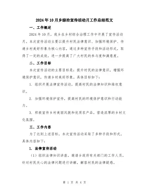 2024年10月乡综治宣传活动月工作总结范文