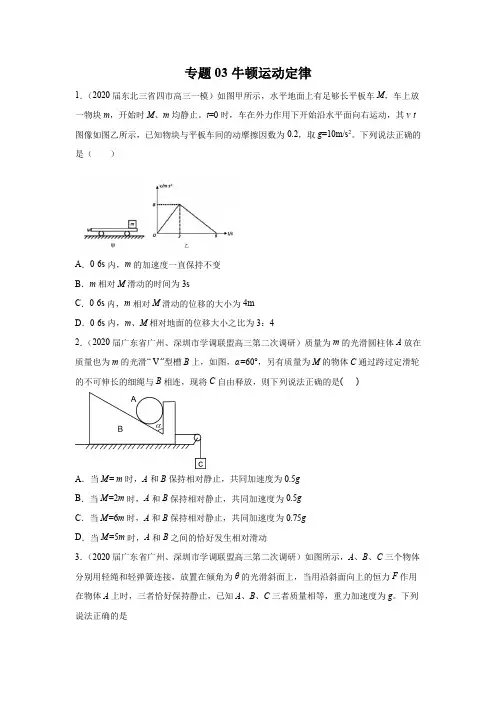 2020年高考物理4-5月模拟试题汇编专题03 牛顿运动定律(word档含答案解析)