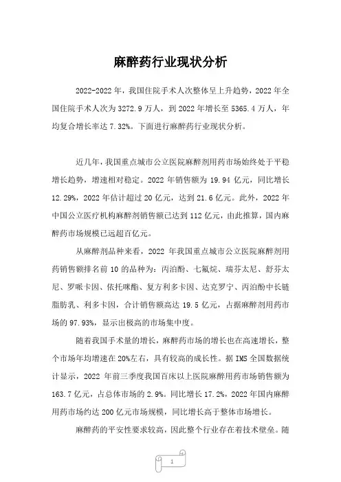 2022年行业分析麻醉药行业现状分析