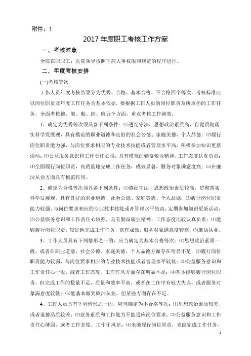 2017年度职工考核工作方案