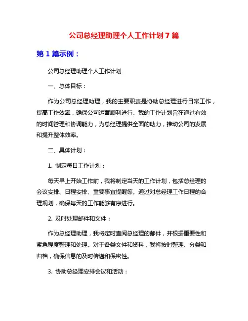 公司总经理助理个人工作计划7篇