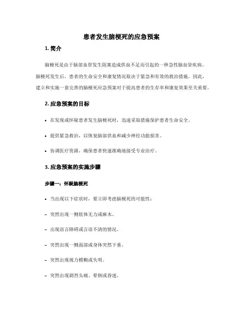 患者发生脑梗死的应急预案