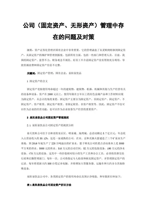 公司（固定资产、无形资产）管理中存在的问题及对策