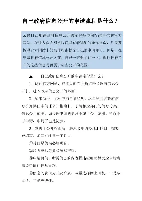 自己政府信息公开的申请流程是什么？