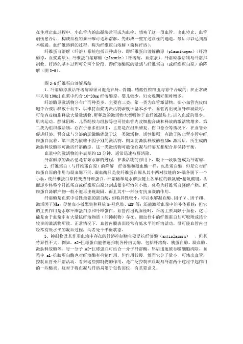 初级药士基础知识辅导：纤维蛋白溶解