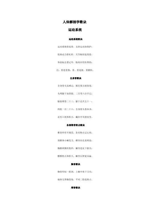 人体解剖学歌诀