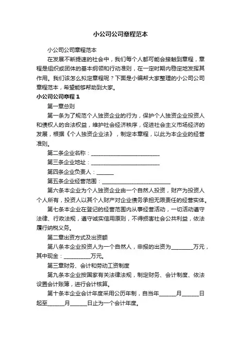 小公司公司章程范本