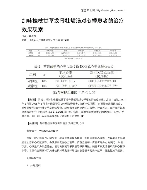 加味桂枝甘草龙骨牡蛎汤对心悸患者的治疗效果观察
