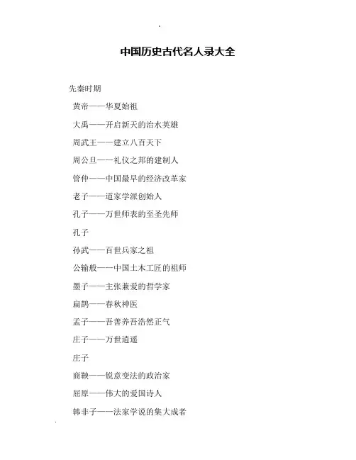 中国历史古代名人录大全