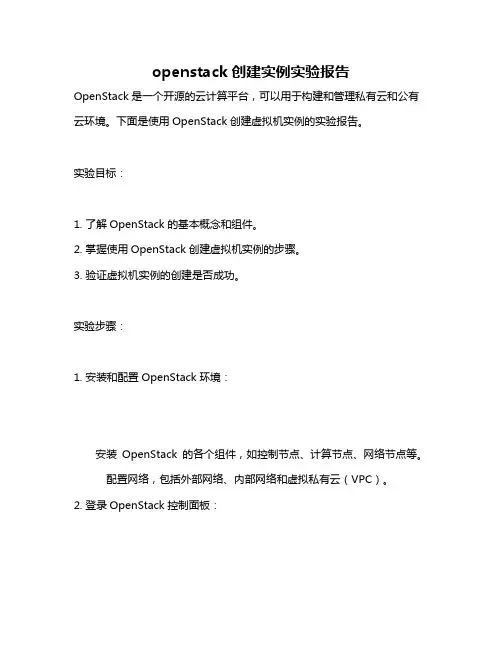 openstack创建实例实验报告