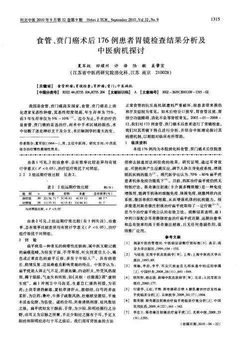 食管、贲门癌术后176例患者胃镜检查结果分析及中医病机探讨