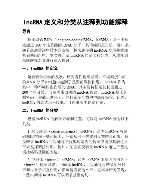 lncRNA定义和分类从注释到功能解释