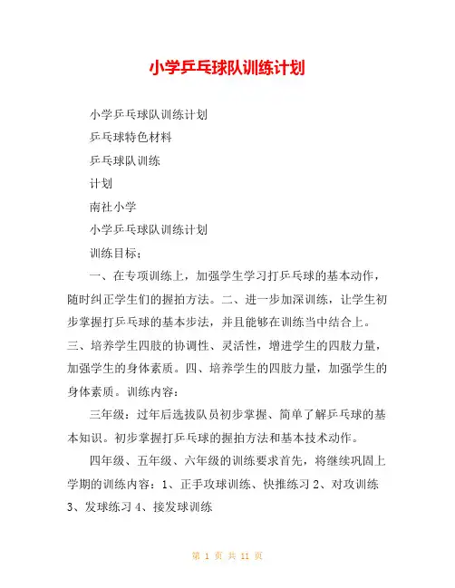 小学乒乓球队训练计划_0