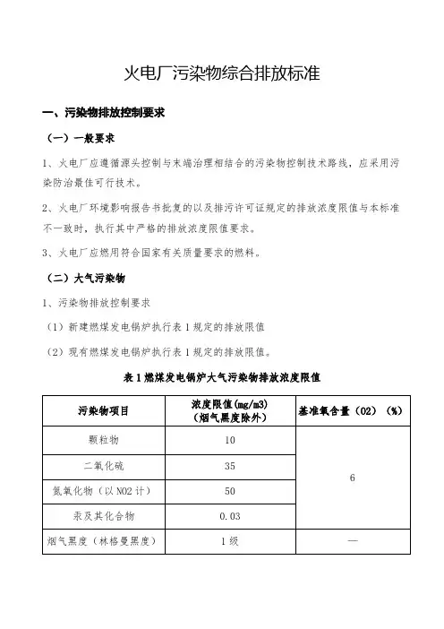 火电厂污染物综合排放标准方案