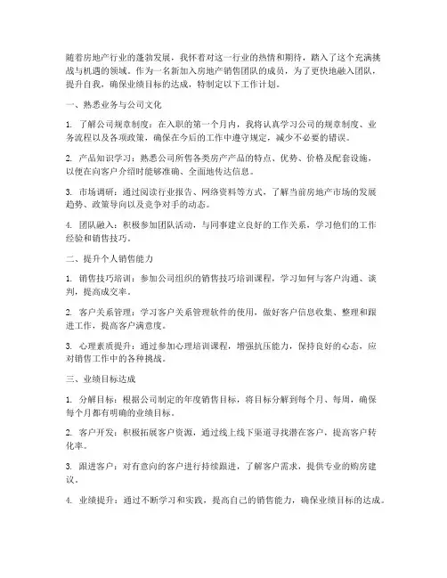 房地产销售新人工作计划