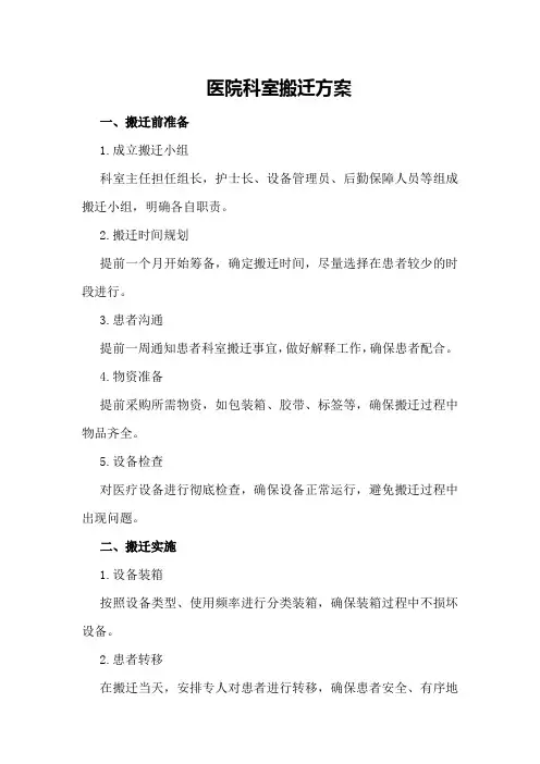 医院科室搬迁方案